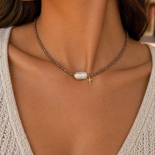 Handmade necklace with steel cross pendant new