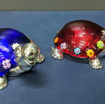 Decorative turtles new, medium set silver plated with Murano shell