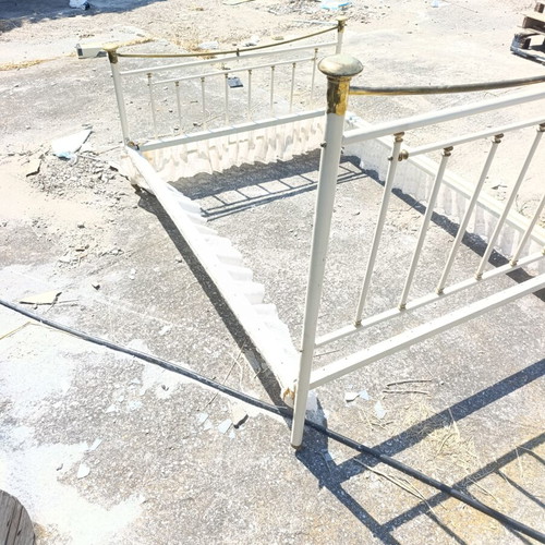 Iron bed with brass details used, complete set with slats and screws