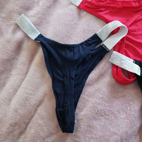 Women's string panties S/M new, black, red, blue, set of 3