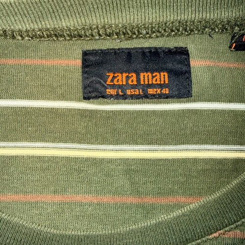 Zara striped t-shirt 100% cotton, used, size L green multicolor