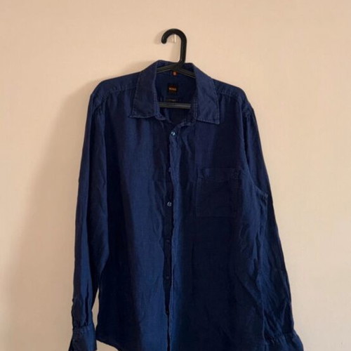 BOSS men's blue shirt L, casual with chest pocket
