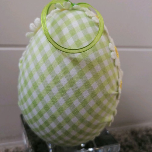 Easter handmade egg with duck design, new, embroidered on beige fabric 12 cm