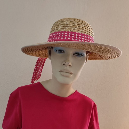 Straw women's hat with pink ribbon OneSize new