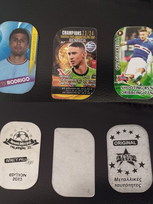 Metal Football Tags used, set of 3 with Rodrigo, Vlachodimos, Quagliarella