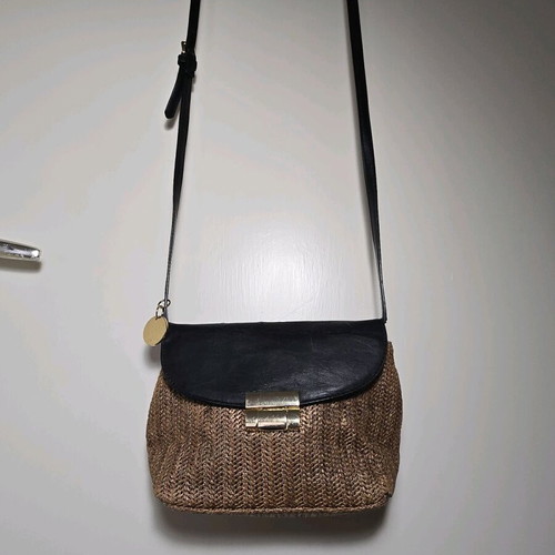 Sisley crossbody bag used, straw design with leather flap