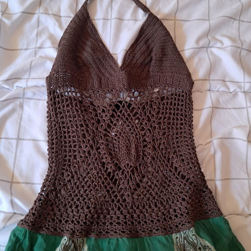 BCBGMaxAzria vintage silk dress, size S, brown and green