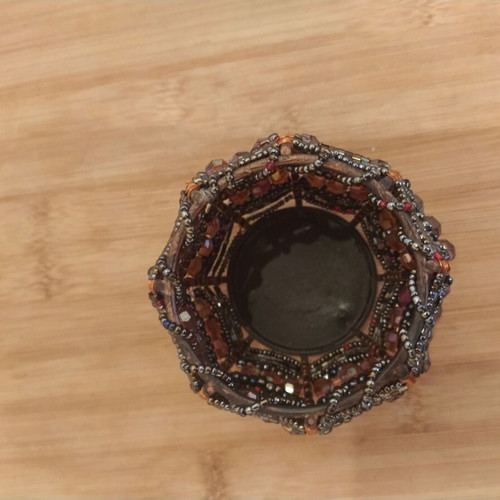 Candle Holder for Tealight with Metal Frame and Purple Beads like new