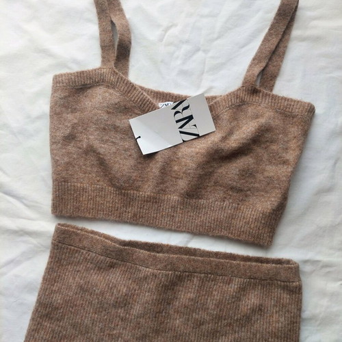 Zara knitted set with shorts new, size L, beige