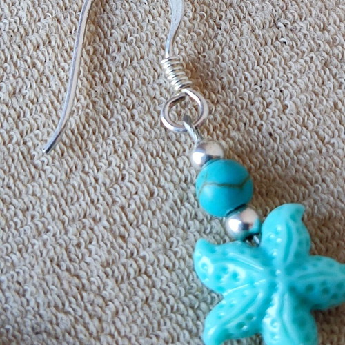 Blue earrings with starfish design and 925 silver clasp