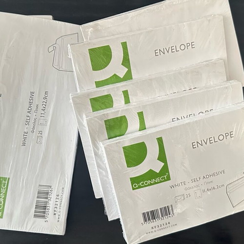 Envelopes new, 7 packs of 25 pcs, sizes 11.4x22.9 and 11.4x16.2 cm