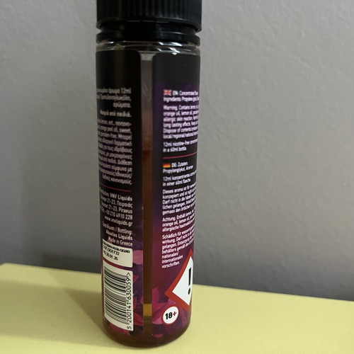 Vape juice pack with grape groove, cherry ice, and cream wafer used