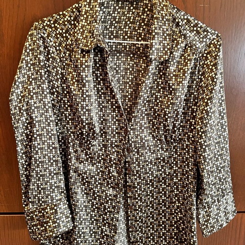 Stradivarius polyester shirt like new, brown with white, size L