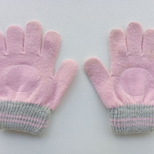 Disney children's gloves used, pink and gray, knitted