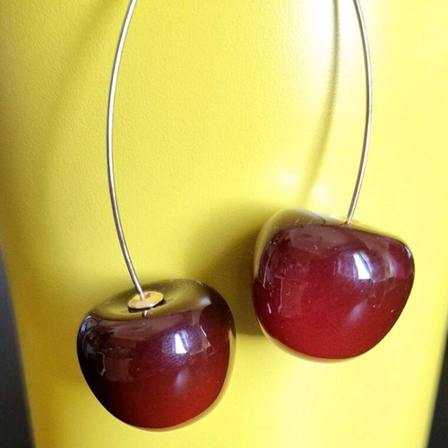 Cherry dangle earrings like new, red