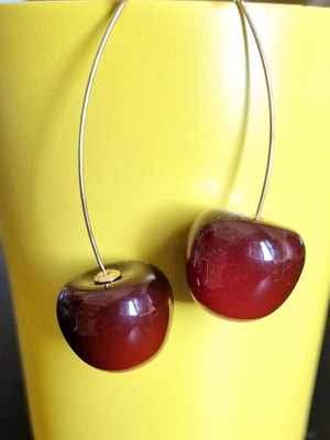 Cherry dangle earrings like new, red