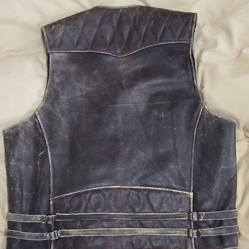 Leather vest used L black-gray, thick with lining