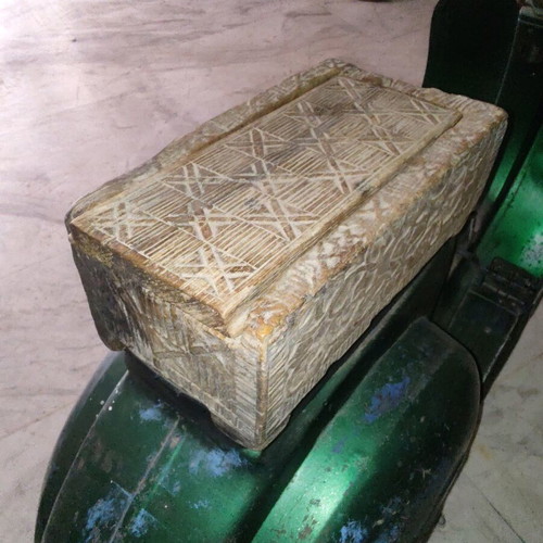 Wooden handmade box used, possibly Persian carved