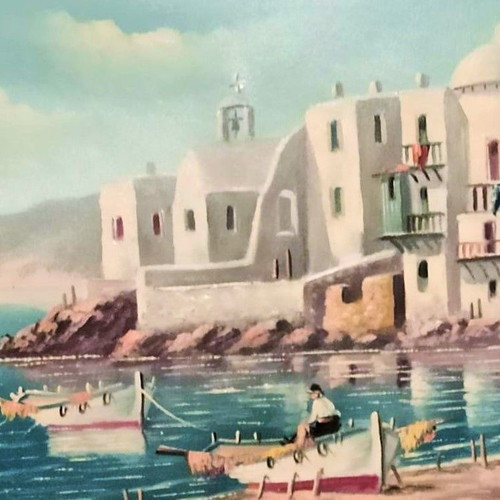 Painting G. Depastas Boats on canvas new with frame