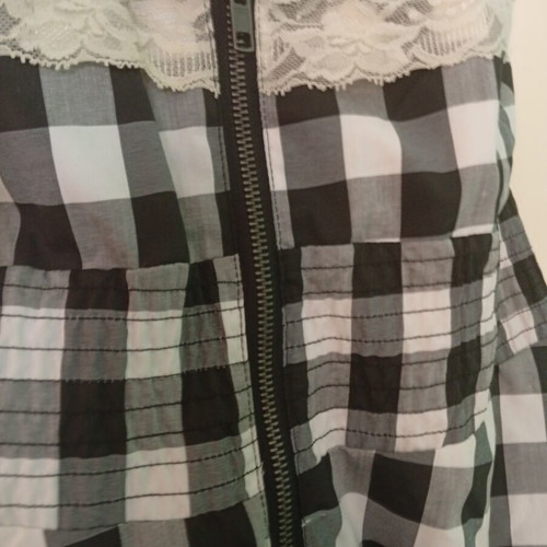 Girly dress Iron Fist M, new, black and white check with lace and tulle
