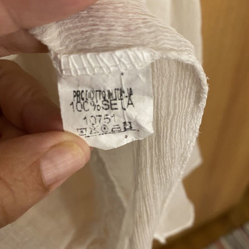 Transparent blouse with lace stripes, new, white, silk fabric