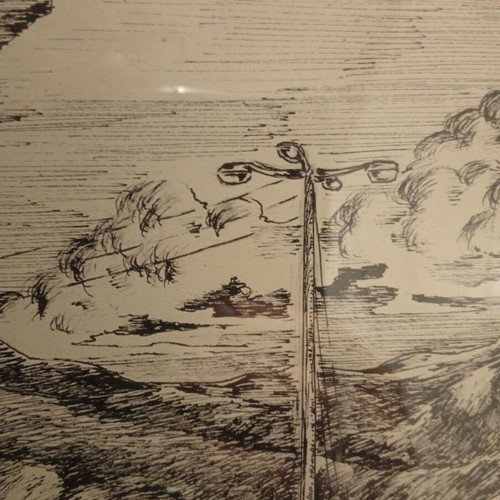 Ink drawing on paper artwork used, signed by artist