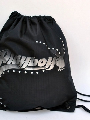 Playboy Black Drawstring Backpack Nylon like new