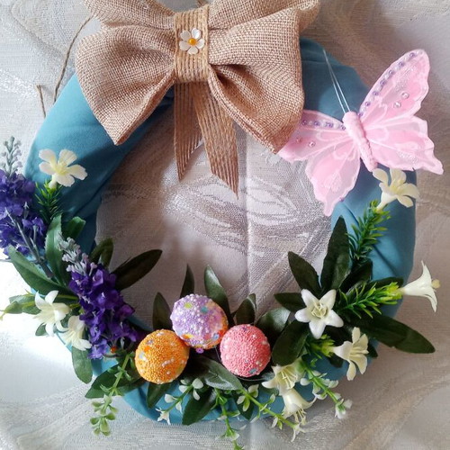 Spring May wreath used with eggs and wildflowers