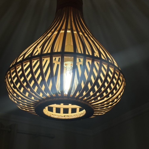 Ceiling light like new, bamboo and wood in brown beige tones