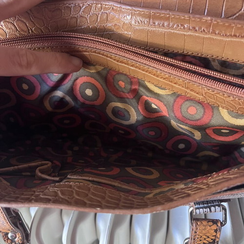 Leather shoulder bag with snake pattern like new, brown