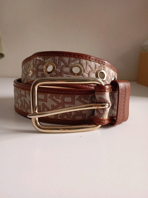 DKNY Leather Belt Women used, size L(110), beige brown