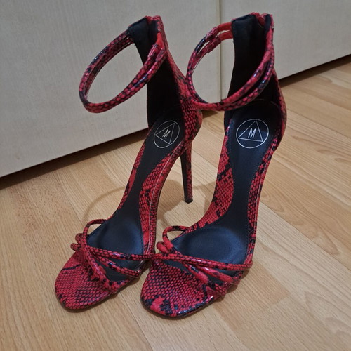 Missguided red snake print sandals like new, size 38
