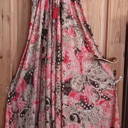 Silk dress large size new, brown and red