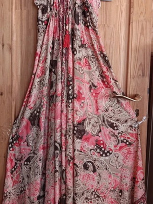 Silk dress large size new, brown and red