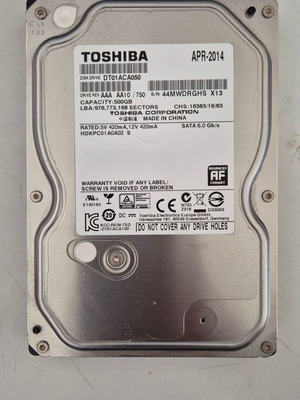 Σκληρός δίσκος Toshiba DT01ACA050 500GB σαν καινούργιο, 3.5"