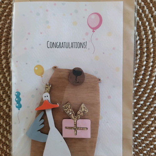 Congratulations Greeting Card new with wooden details and envelope
