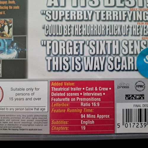 Final Destination DVD like new, thriller horror drama with English subtitles