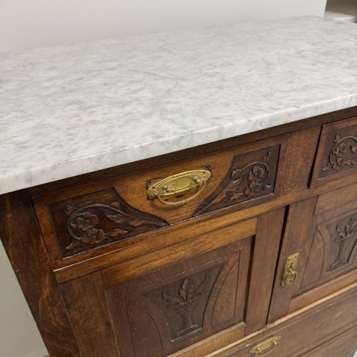Wooden dresser with marble top, vintage style