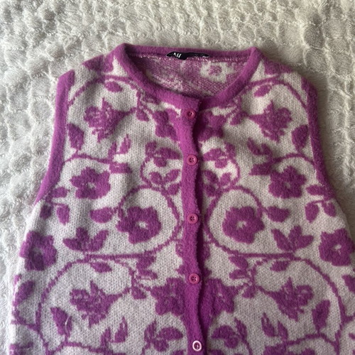 Zara Magenta Floral Knit Cardigan Size S Like New