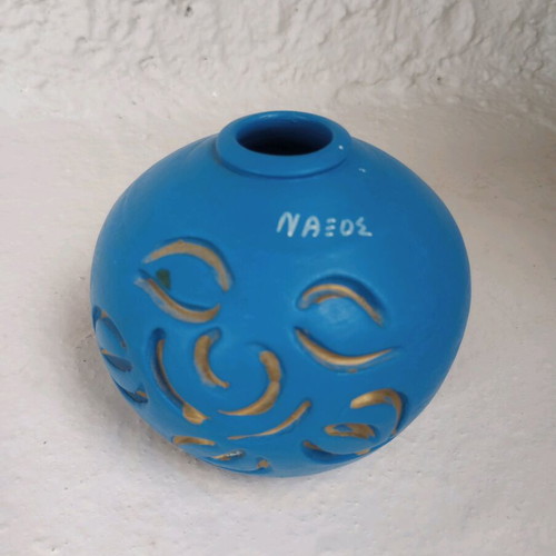 Ceramic vase from Naxos like new, blue with gold details