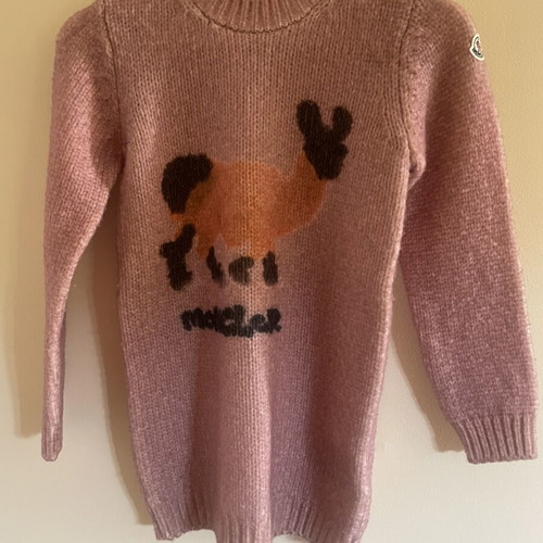 Moncler pink wool sweater with llama design, size 10 years