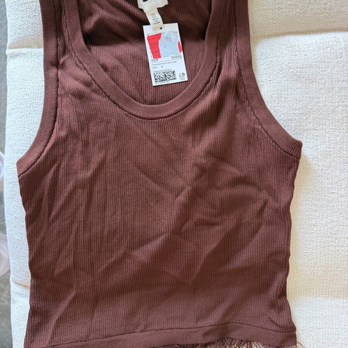 H&M tank top new with fringes brown, size S