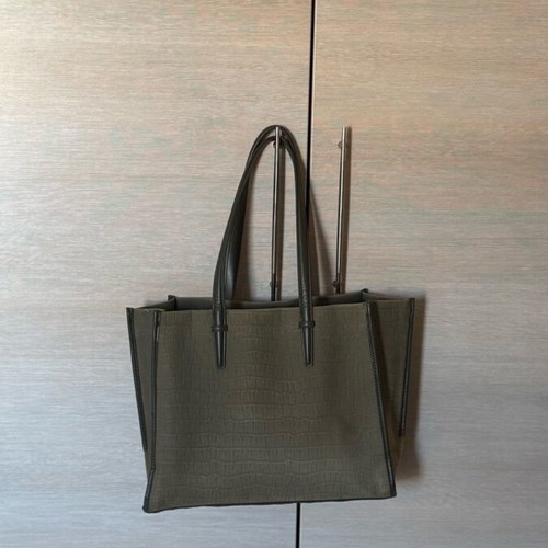 Zara viral Mock Croc canvas shoulder tote bag, khaki olive green