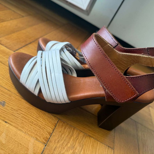 Marila leather women's sandals size 38, white and brown