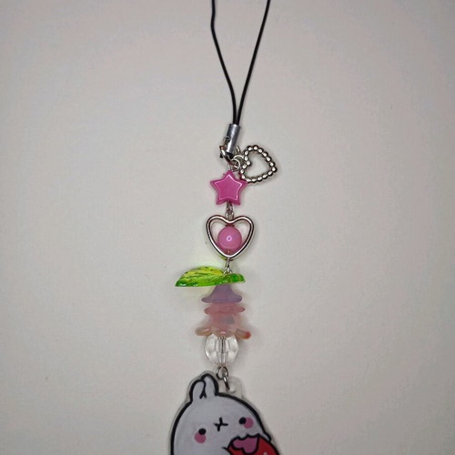 Molang Strawberry keychain like new, pink multicolor