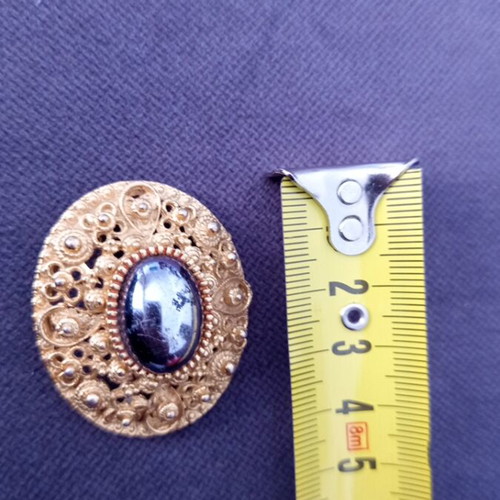 Pin with natural hematite energy crystal, new, black and gold