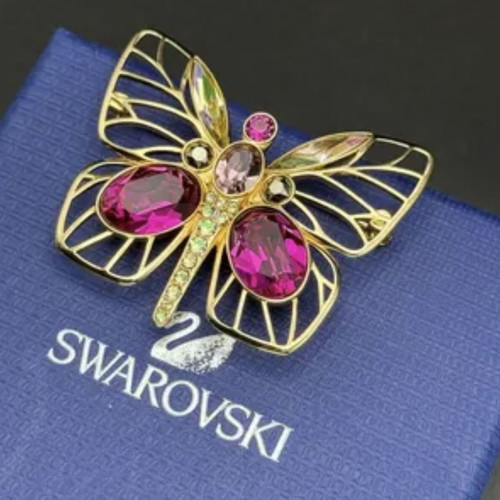 Swarovski Multicolor Crystal Bloom Long Butterfly Pendant new, gold-plated