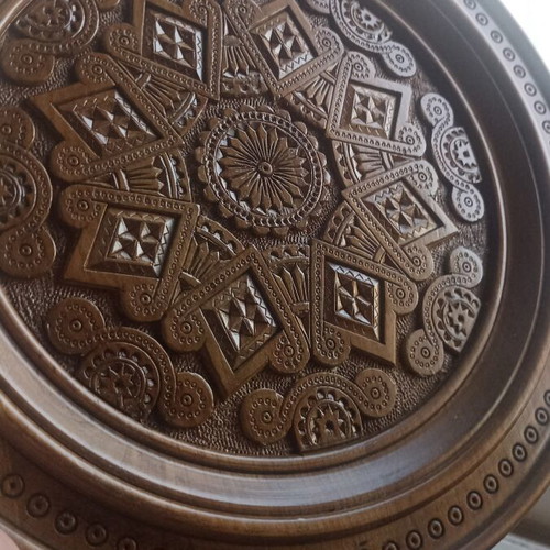 Hand-Carved Solid Wood Decorative Wall Plate 30.3cm, Greek Folk Art