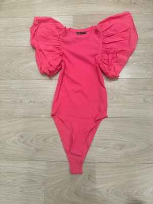 Zara bodysuit new pink with puffed sleeves size S