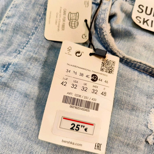Bershka men's light blue super skinny jeans new XL